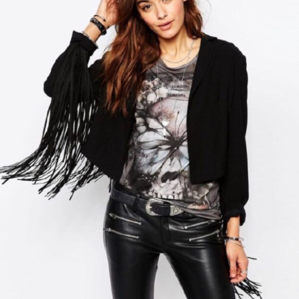 BNWT Sea Gypsies by Lost Black Suede Fringe Jacket